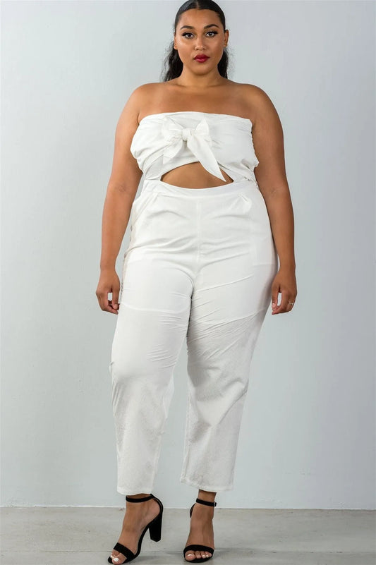 Junior Plus Size White Palazzo Pants Strapless Jumpsuit - Tasha Apparel Wholesale