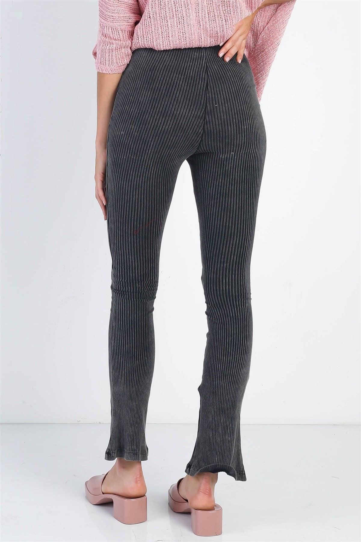 Charcoal Washed Cotton Ribbed Flare Legging Pants /3-2-1
