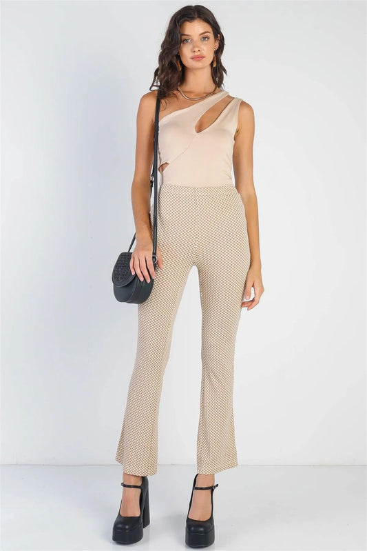 Tan Waffle Knit High Waist Flare Pants /3-2-1 - Tasha Apparel Wholesale