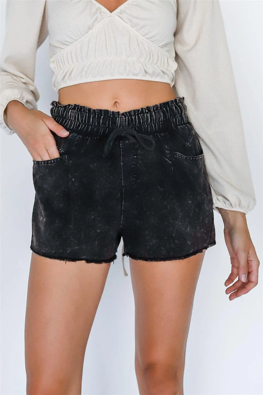 Charcoal Washed High Rise Raw Hem Shorts /3-2-1 - Tasha Apparel Wholesale