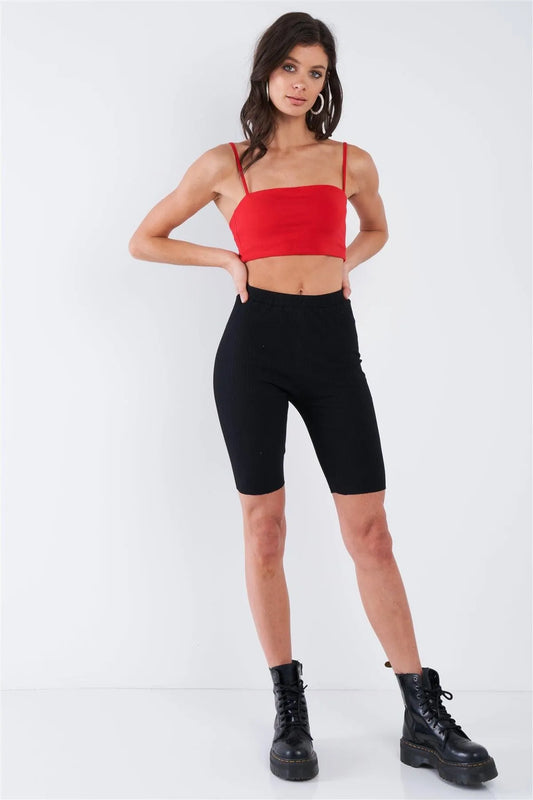 Athletic Black Ribbed Midi Biker Shorts /2-2-1 - Tasha Apparel Wholesale
