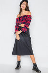 Red Plaid Ruched Off-The-Shoulder Tiered Bell Sleeve Crop Top /2-2-2 - Tasha Apparel Wholesale