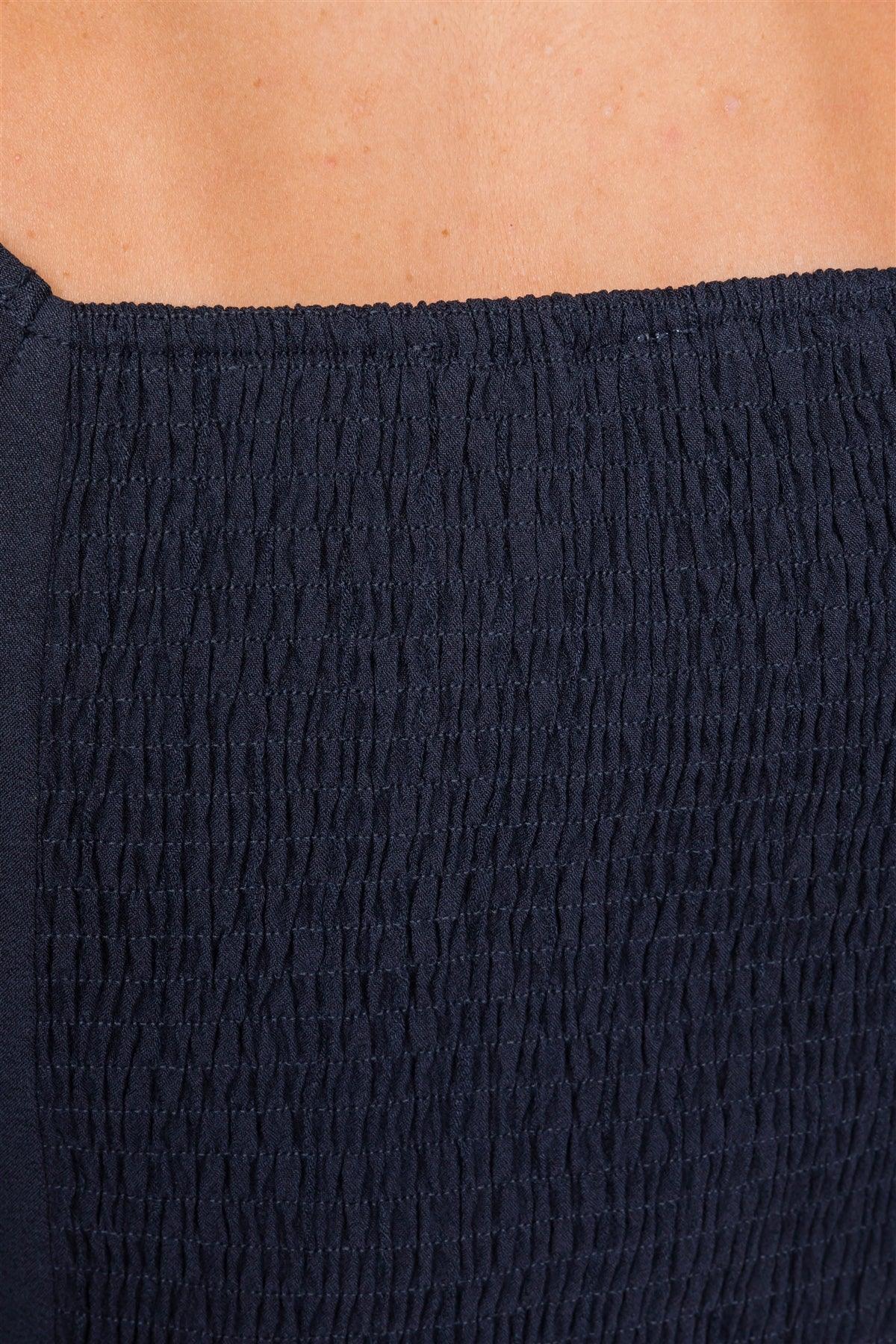Navy Side Button Square Neck Chic Crop Top /2-2-2