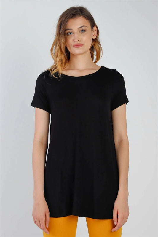 Black Short Sleeve Relaxed Fit Top /1-2-2-1 - Tasha Apparel Wholesale