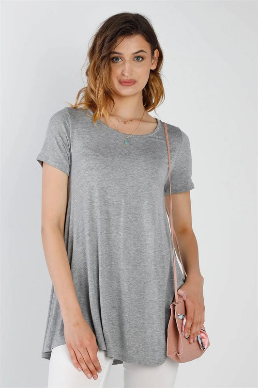 Grey Short Sleeve Relaxed Fit Top /1-2-2-1 - Tasha Apparel Wholesale