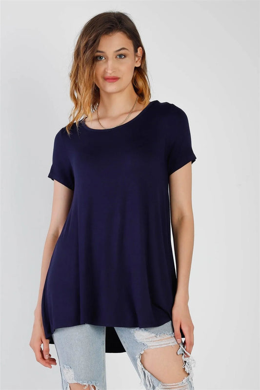 Navy Short Sleeve Relaxed Fit Top /1-2-2-1 - Tasha Apparel Wholesale