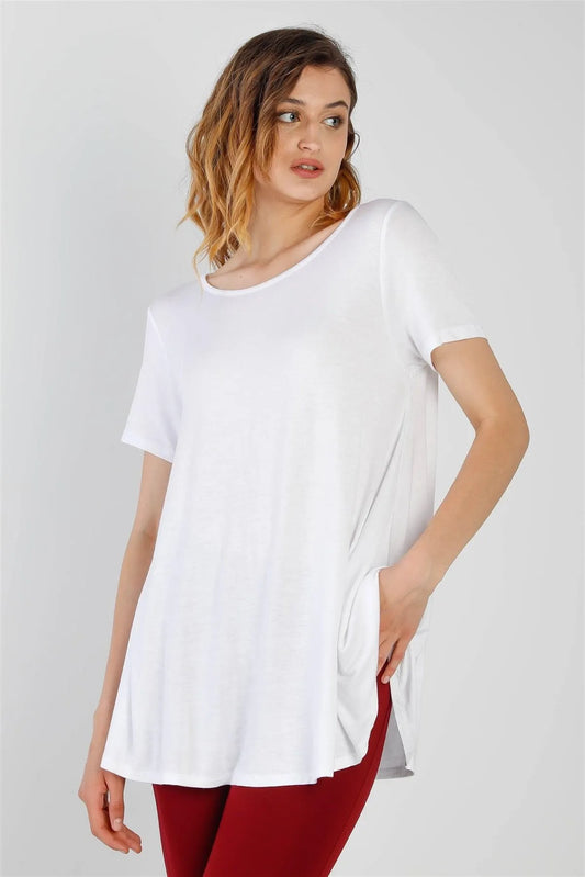 White Short Sleeve Relaxed Fit Top /1-2-2-1 - Tasha Apparel Wholesale