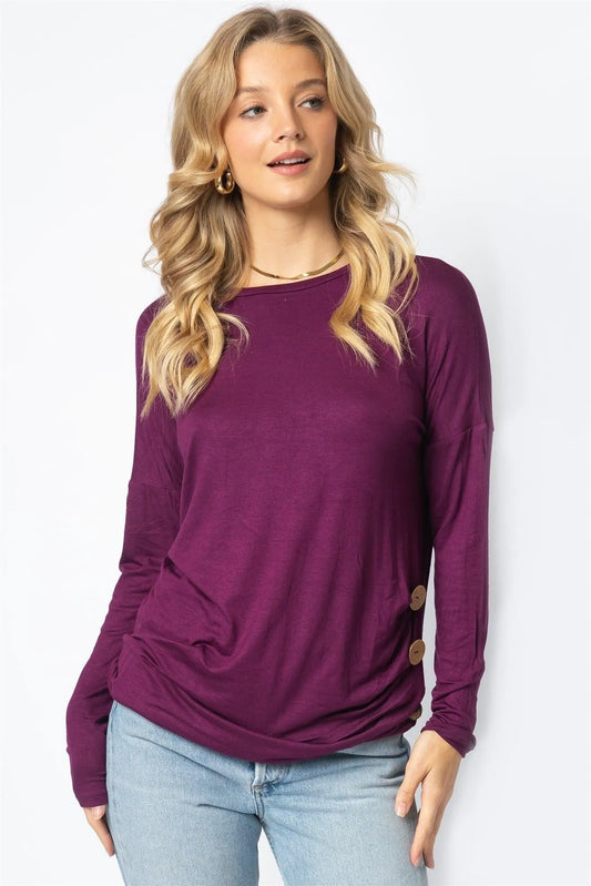 Side Bottom Long Sleeve Soft Top - Tasha Apparel Wholesale