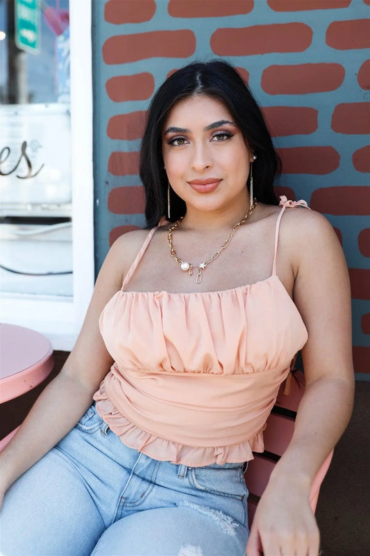 Dusty Orange Draped Self-Tie Strap Crop Top /3-2-1 - Tasha Apparel Wholesale