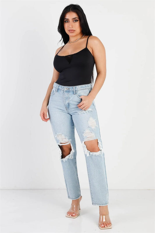Black Front Mesh Detail Sleeveless Bodysuit /3-2-1 - Tasha Apparel Wholesale