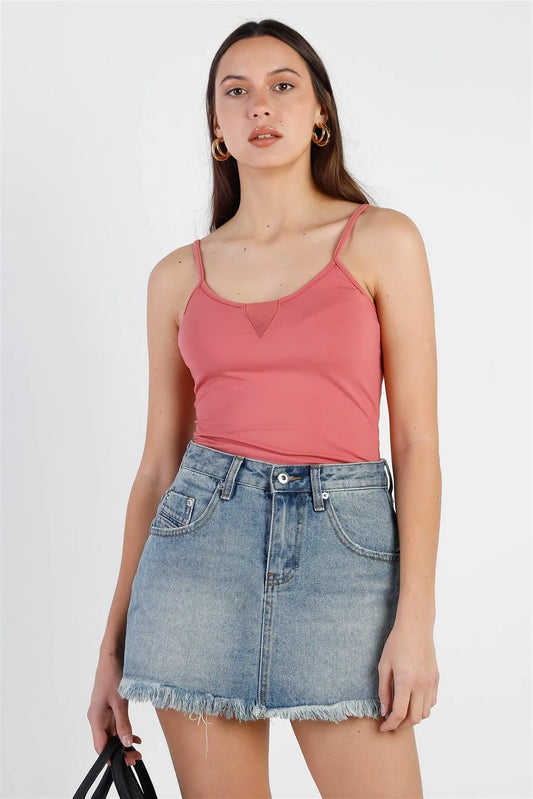 Mauve Front Mesh Detail Sleeveless Bodysuit /3-2-1 - Tasha Apparel Wholesale