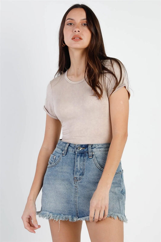 Taupe Washed Short Sleeve Bodysuit /3-2-1 - Tasha Apparel Wholesale