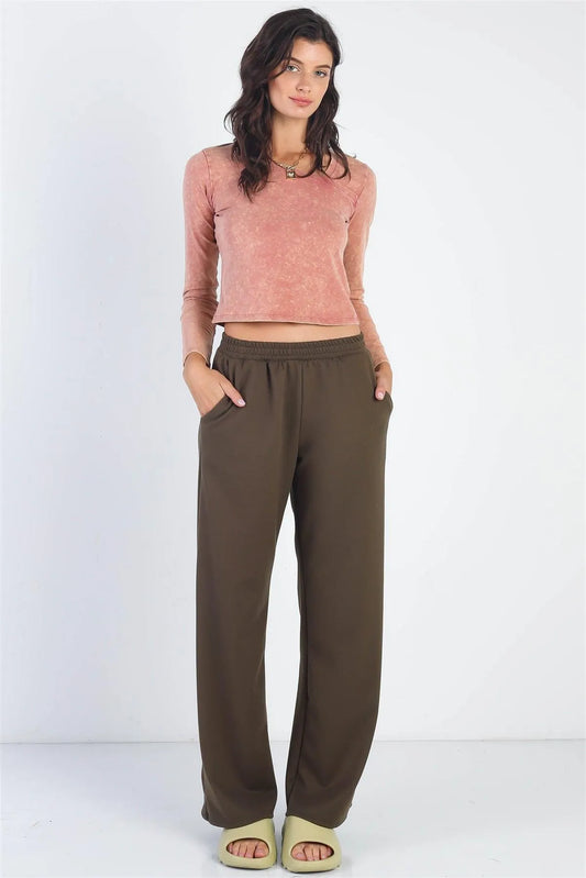 Mauve Acid Wash Long Sleeve Crop Top /3-2-1 - Tasha Apparel Wholesale