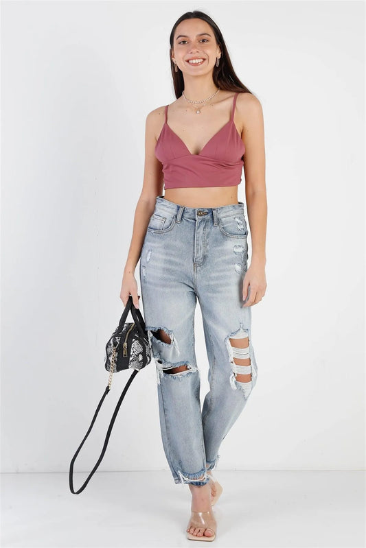 Berry Triangle Sleeveless Crop Top /3-2-1 - Tasha Apparel Wholesale