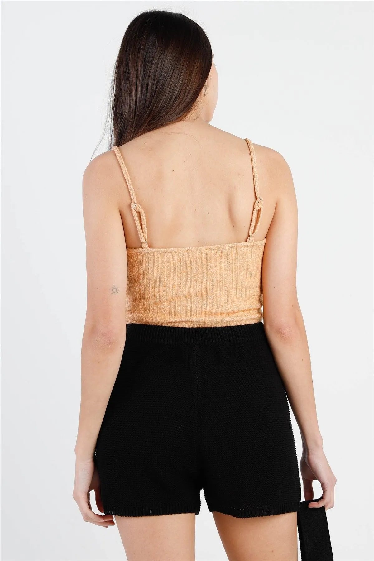 Dusty Orange Knit Ruched Detail V-Neck Sleeveless Top /3-2-1 - Tasha Apparel Wholesale
