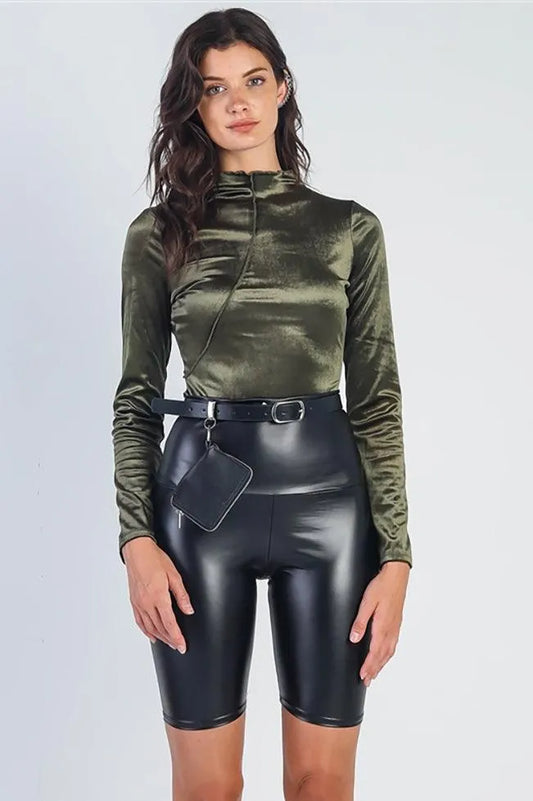 Olive Velvet Stitch Long Sleeve Bodysuit /3-2-1 - Tasha Apparel Wholesale