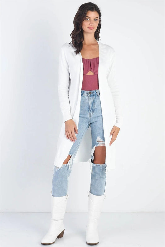 Ivory Open Front Two Pocket Relax Fit Cardigan /2-2-2 - Tasha Apparel Wholesale