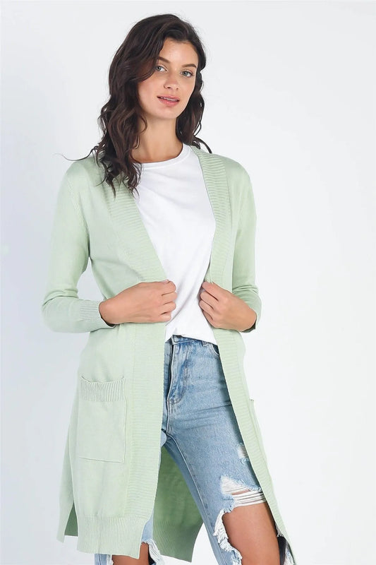Sage Open Front Two Pocket Relax Fit Cardigan /2-2-2 - Tasha Apparel Wholesale
