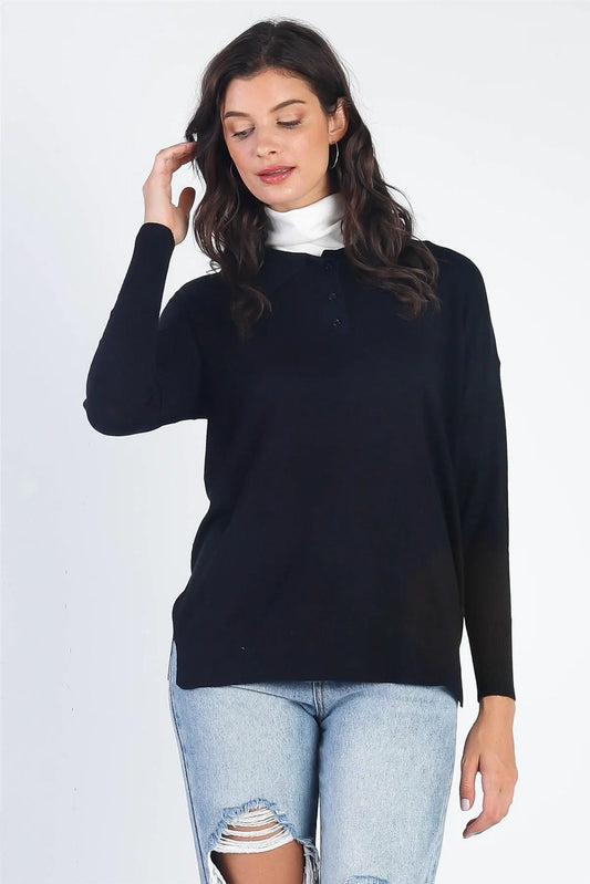 Button Up Collar Neck Long Sleeve Knit Top - Tasha Apparel Wholesale