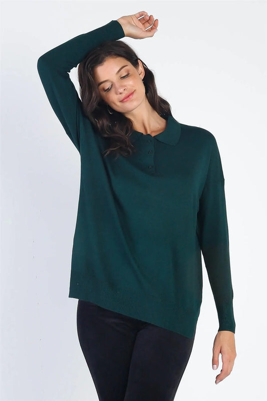 Button Up Collar Neck Long Sleeve sweater - Tasha Apparel Wholesale