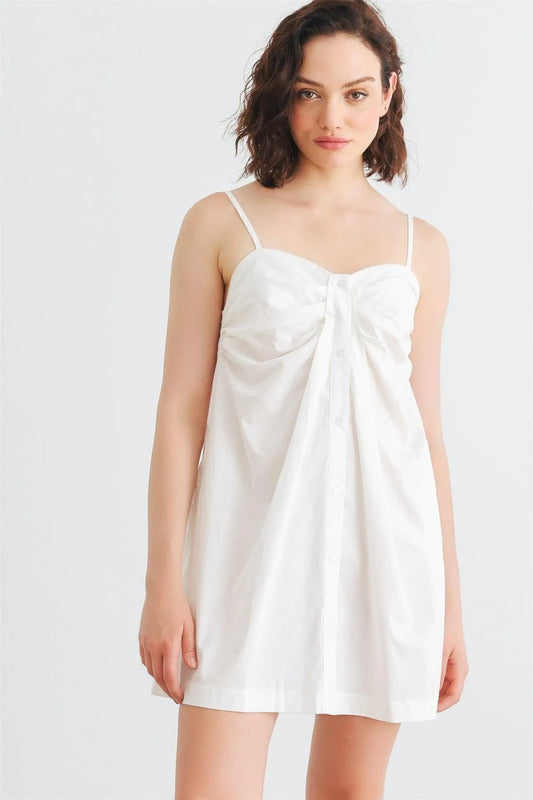 White Cotton Sleeveless Button-Up Strappy Mini Dress /1-2-2-1 - Tasha Apparel Wholesale