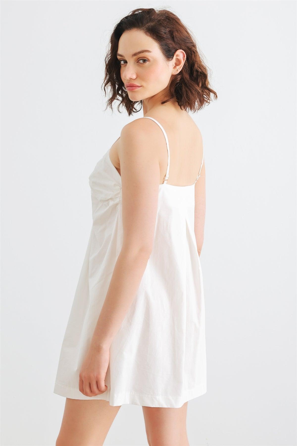 White Cotton Sleeveless Button-Up Strappy Mini Dress /1-2-2-1