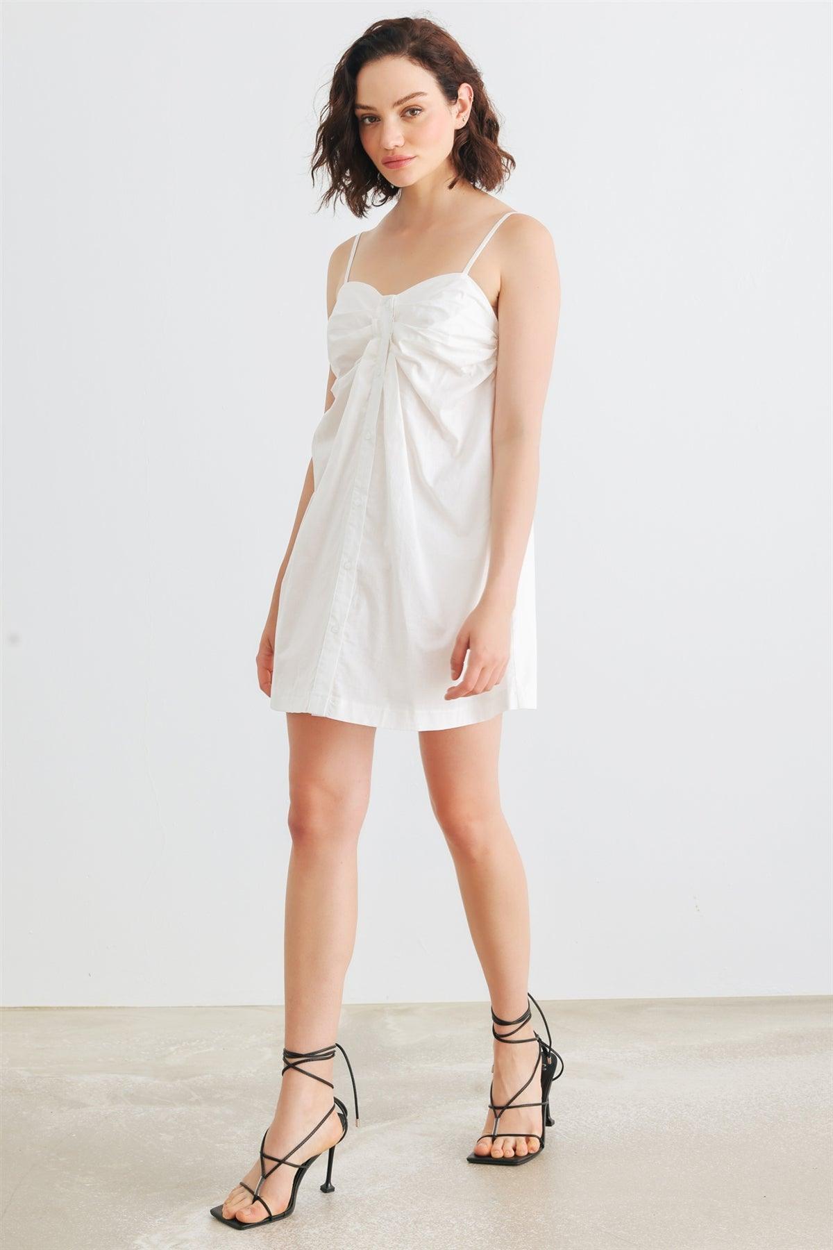 White Cotton Sleeveless Button-Up Strappy Mini Dress /1-2-2-1