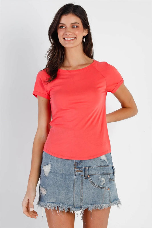 Coral Short Sleeve Cotton Blend T-Shirt Top /2-2-2 - Tasha Apparel Wholesale
