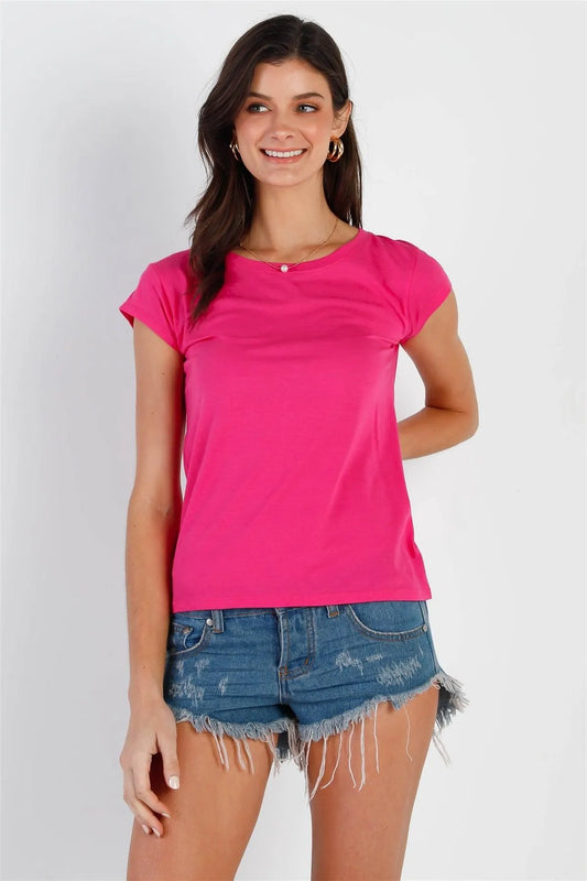 Fuchsia Short Sleeve T-Shirt Top /2-2-2 - Tasha Apparel Wholesale