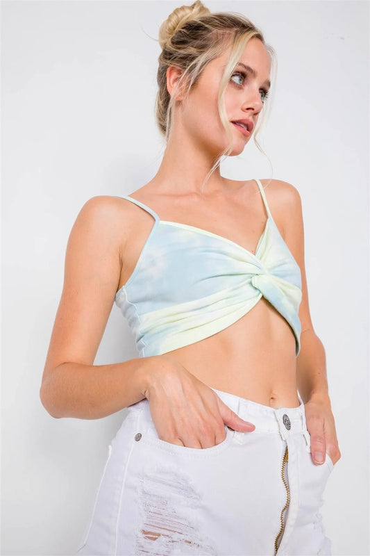 Neon Mint Tie Dye Front Twist Crop Top /3-2-1 - Tasha Apparel Wholesale