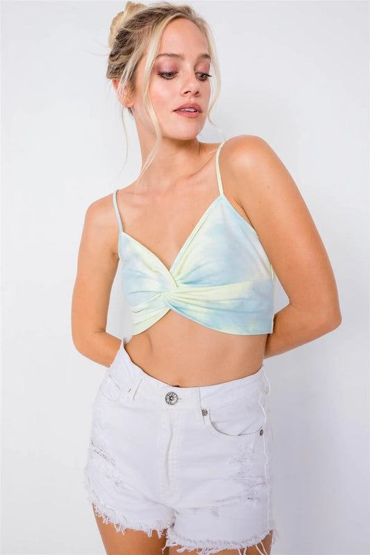 Neon Mint Tie Dye Front Twist Crop Top /3-3 - Tasha Apparel Wholesale