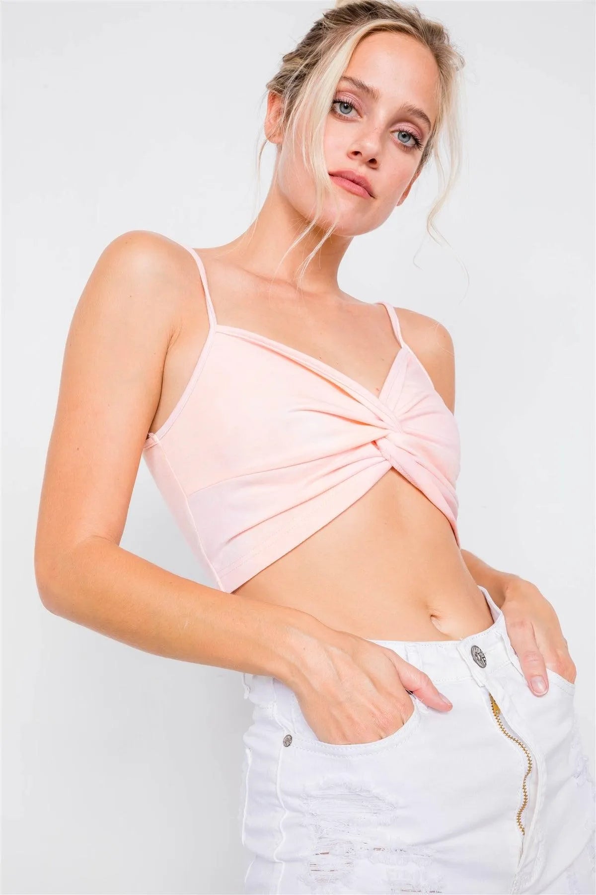 Pink Tie Dye Front Twist Crop Top /4-2-1 - Tasha Apparel Wholesale