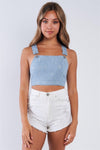 Light Denim White Striped Overall Cropped Top