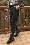 Black High Waist Self-Tie String Lapel Bottom Hem Detail Jogger Pants /3-2-1 - Tasha Apparel Wholesale