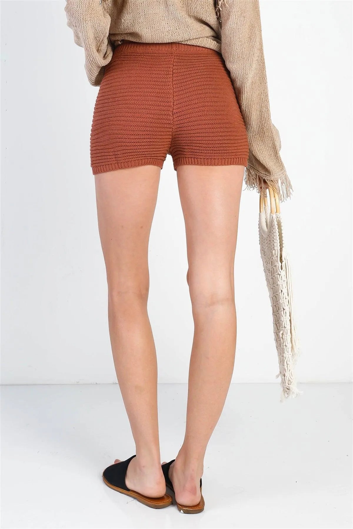 Brown Knit High Waist Shorts /3-2 - Tasha Apparel Wholesale