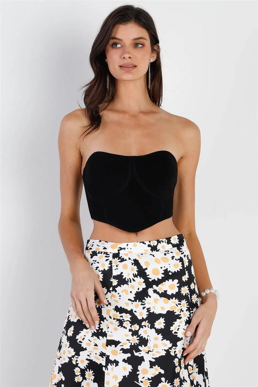 Black Knit Sleeveless Bustier Top /3-2-1 - Tasha Apparel Wholesale