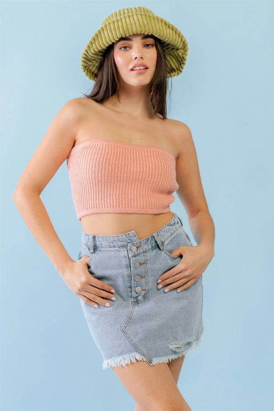 Dusty Peach Knit Strapless Crop Top /3-2-1 - Tasha Apparel Wholesale
