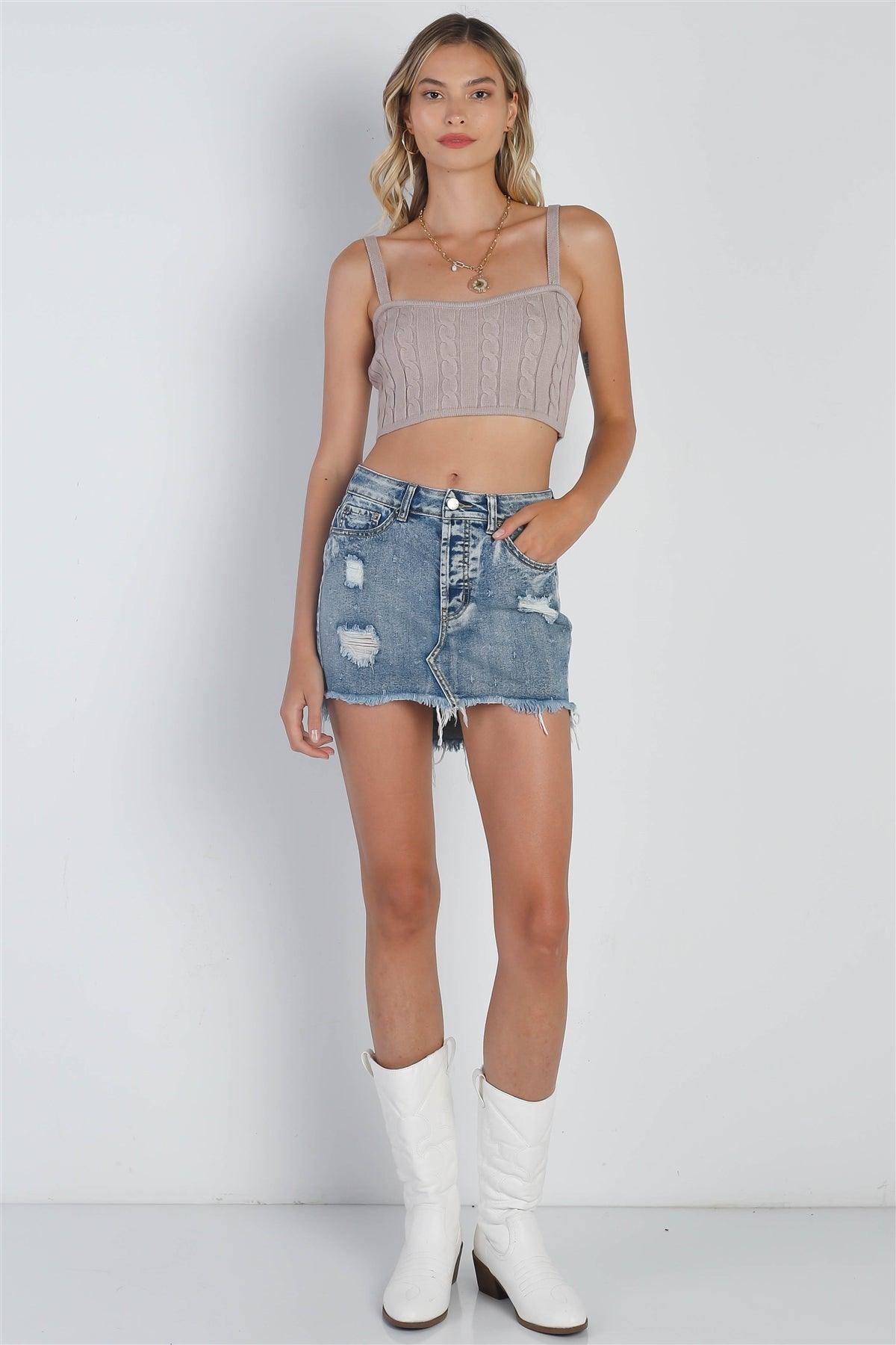 Mocha Cable Knit Sleeveless Crop Top /3-2-1