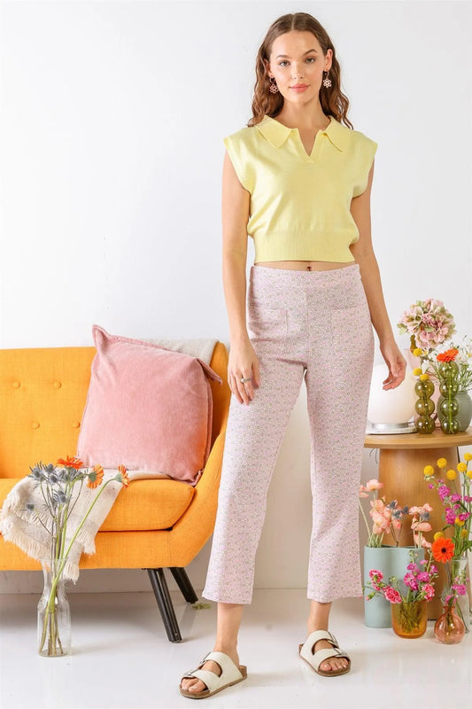Lemon Sleeveless Collared Neck Crop Top /1-2-1 - Tasha Apparel Wholesale