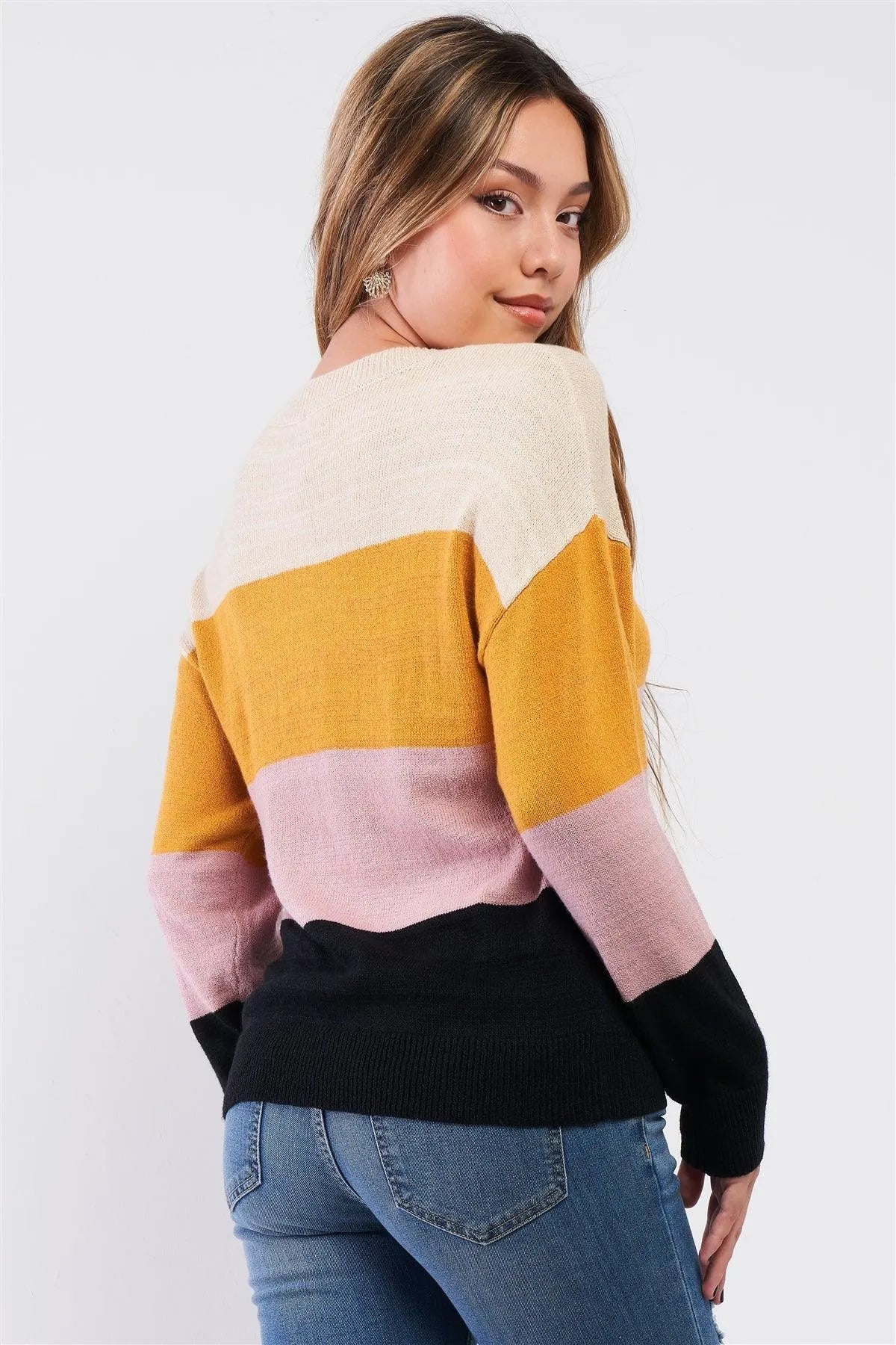 Multi Color Long Sleeve Round Neck Regular Fit Sweater /3-2-1 - Tasha Apparel Wholesale