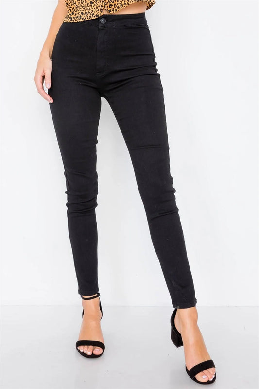 Solid Vintage High-Waist Basic Black Cotton Jeans /2-1-4-3 - Tasha Apparel Wholesale