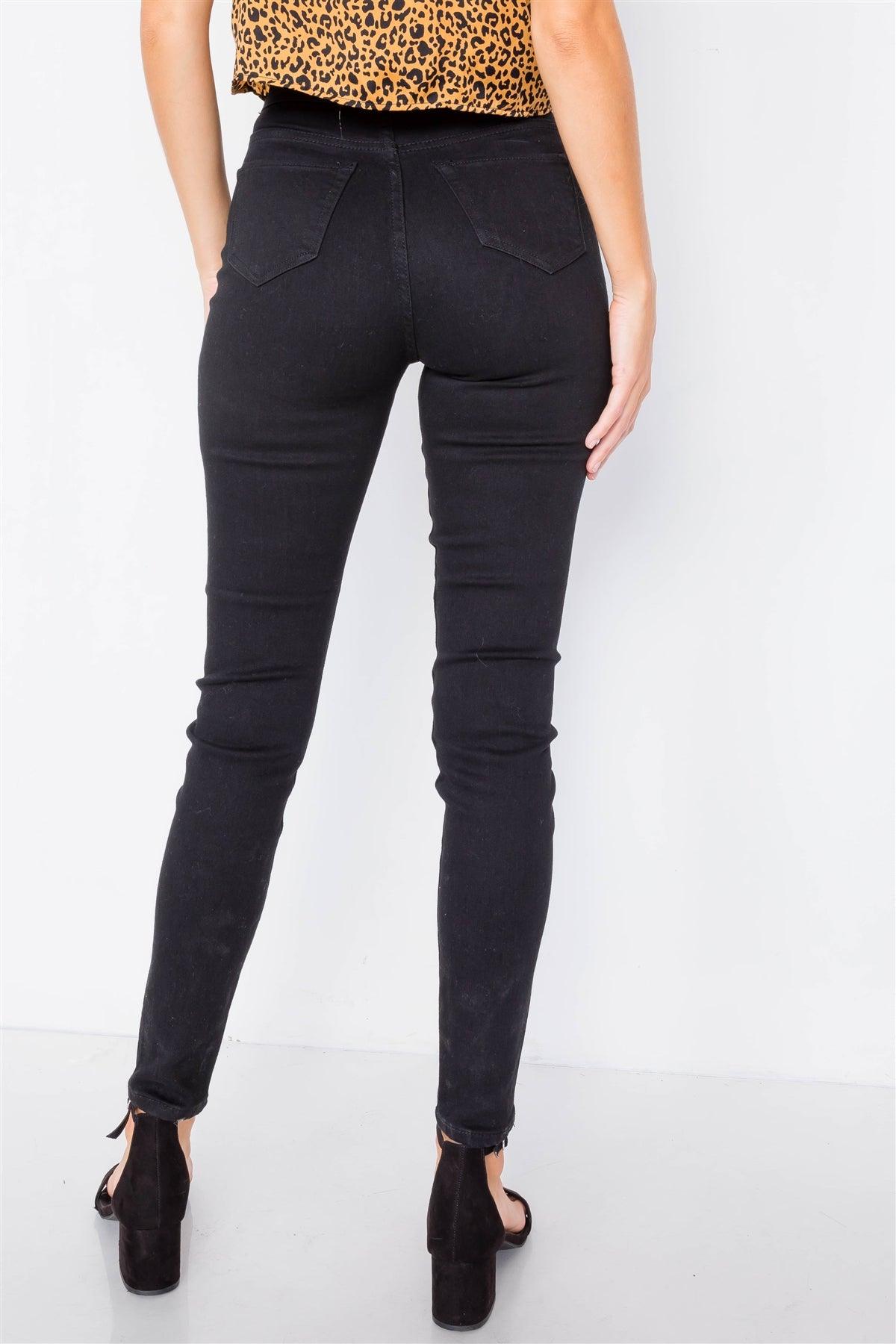 Solid Vintage High-Waist Basic Black Cotton Jeans