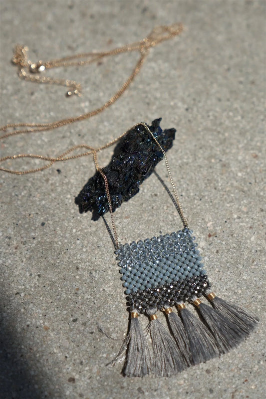 Grey Tassels & Beads Necklace /1 Piece - Tasha Apparel Wholesale