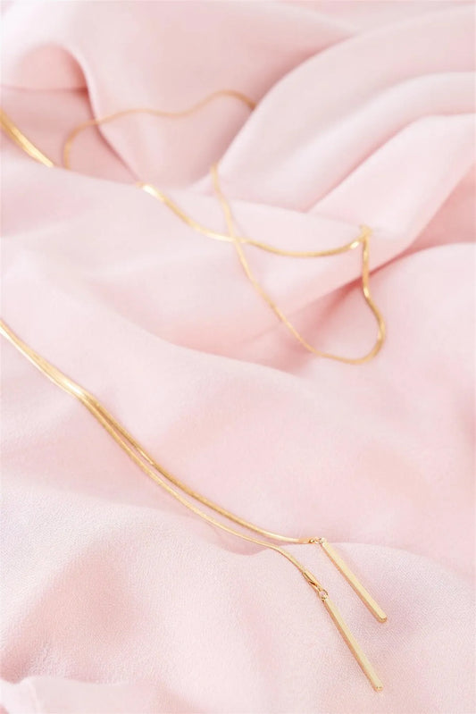 Gold Long Aglet Tip Chain Open Wrap Necklace /5 Pieces - Tasha Apparel Wholesale