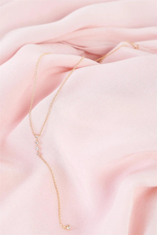 Gold Dainty Lariat Cubic Zirconia Crystals Stud Necklace /6 Pieces - Tasha Apparel Wholesale