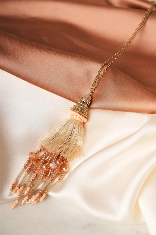 Ivory Mixed Beads Tassel Pendant Necklace /1 Piece - Tasha Apparel Wholesale