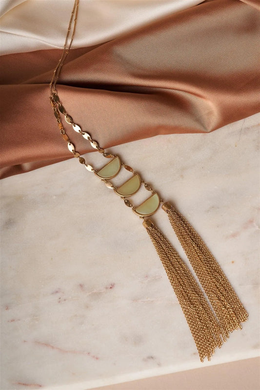 Gold Mint Multi Semi Circle Tassel Necklace - Pack of 6 - Tasha Apparel Wholesale