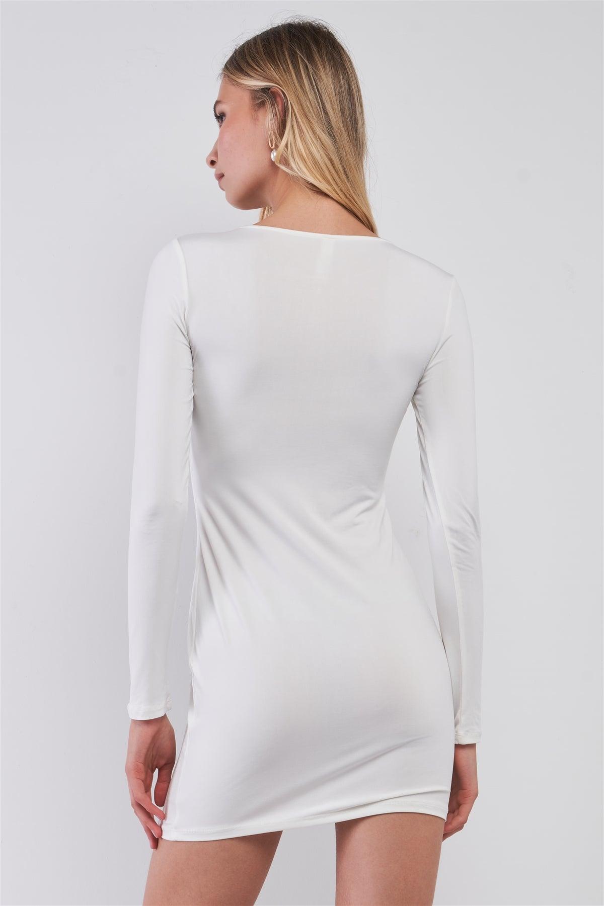 White Sequined Center Front Detail Long Sleeve Mini Dress /2-2-2