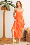Orange Strappy Two Pocket Midi Dress /2-2-2