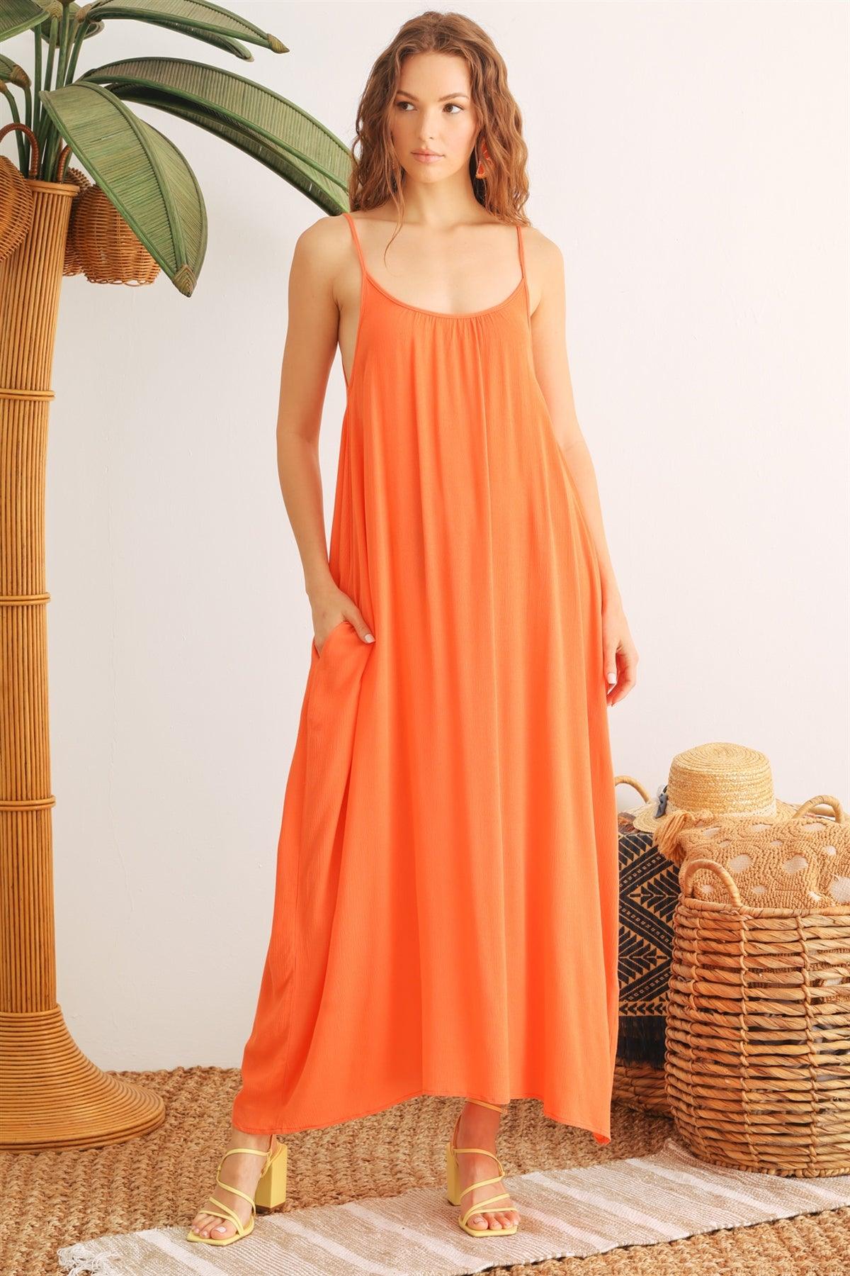 Orange Strappy Two Pocket Midi Dress /2-2-2